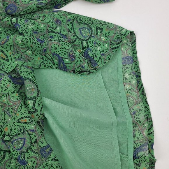 Lucky Brand Womens Peasant Tie Ruffle Sleeve Keyhole Blouse Green Paisley M - Picture 8 of 9
